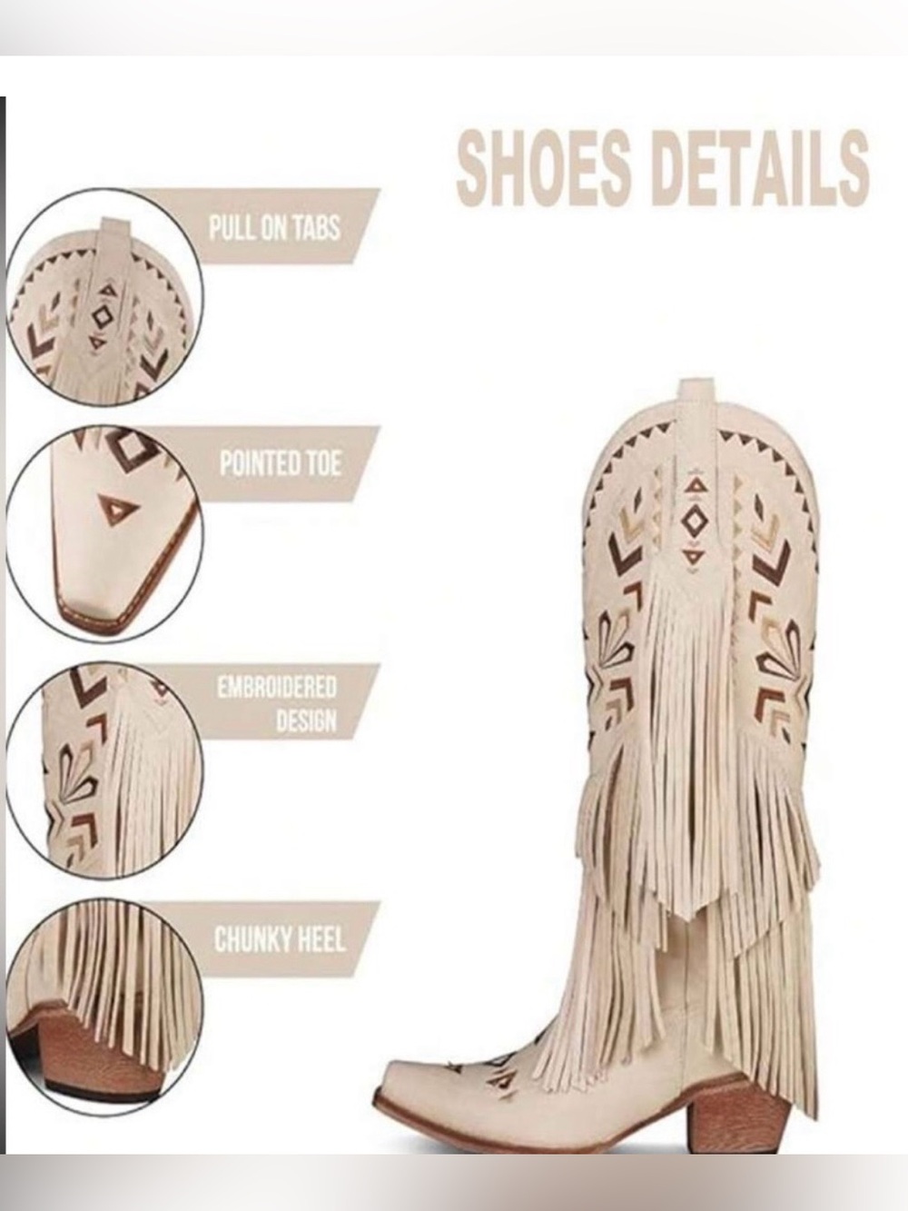Cowgirl Western Boots Fringe Tassel
Chunky High Heels Mid Calf
Slip On Women’s - Picture 12 of 12